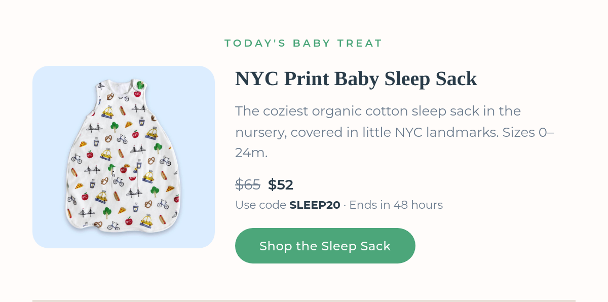 Today's Baby Treat - NYC Print Baby Sleep Sack 20% off with code SLEEP20