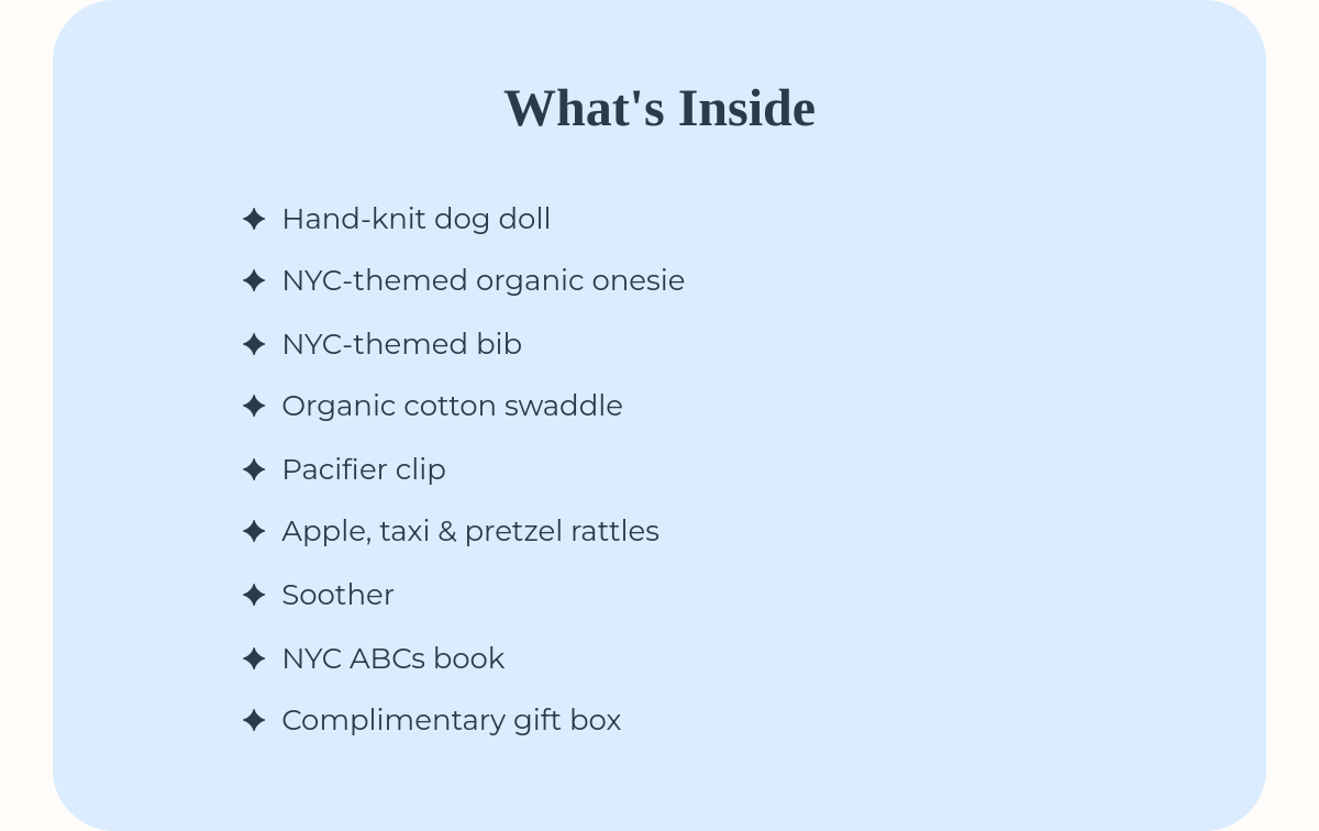 What's inside the Baby New Yorker Gift Set