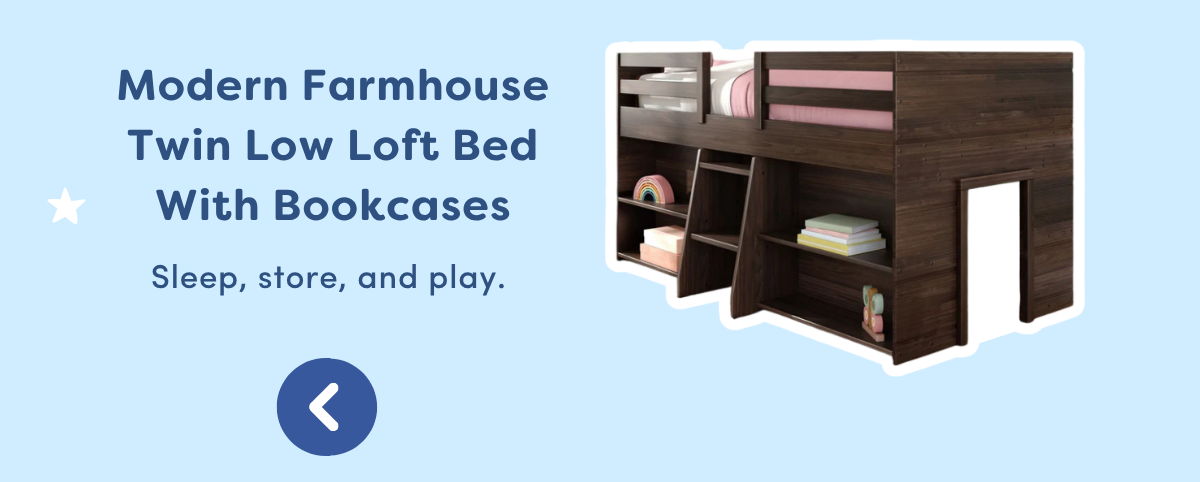 Modern Farmhouse Twin Low Loft Bed With Bookcases