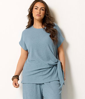 YOURS T-Shirt in Blau mit Seitenknoten