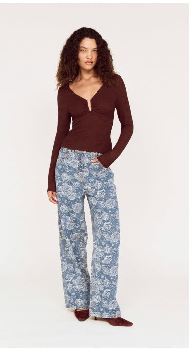 U Wire Textured Jersey Top in Chocolate