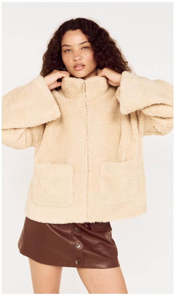 Beige Teddy Jacket with High Collar