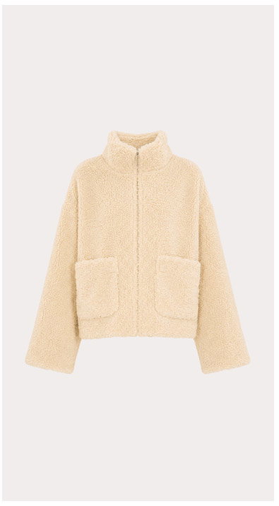 Beige Teddy Jacket with High Collar