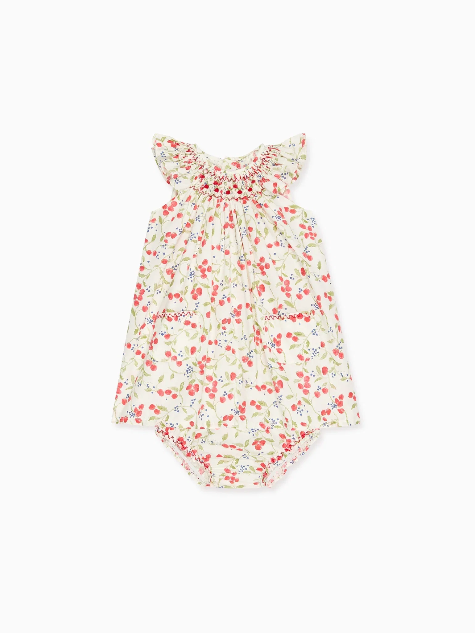 Image of Strawberry Floral Renata Baby Girl Hand-Smocked Set