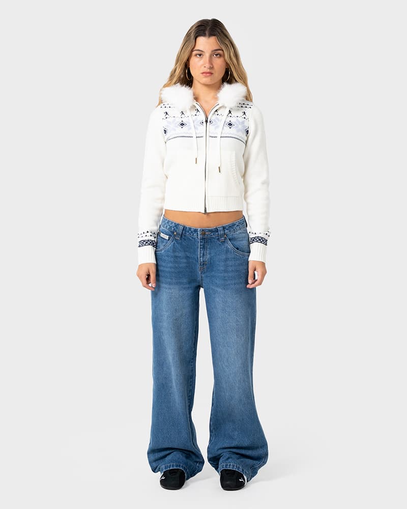 Yah Yah Fur Zip Through Knit Hoodie