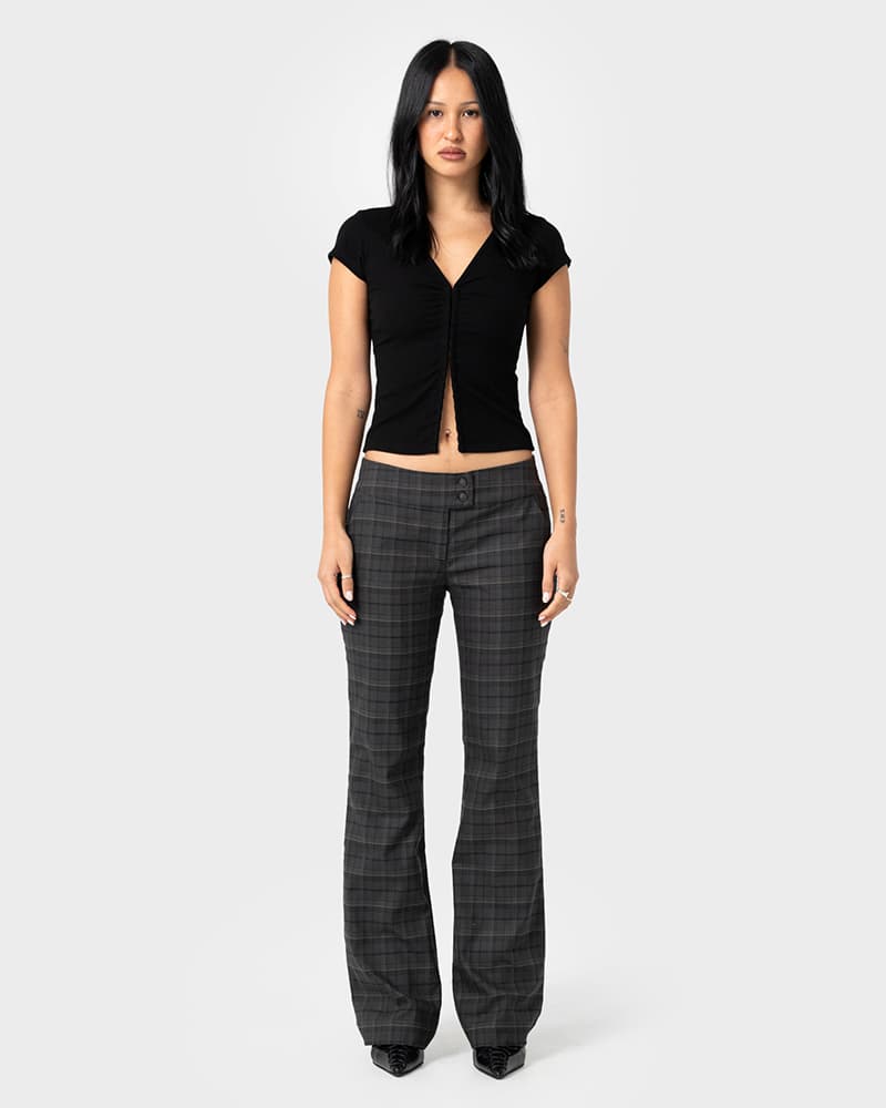 Plaid Mummy Low Rise Suit Pant