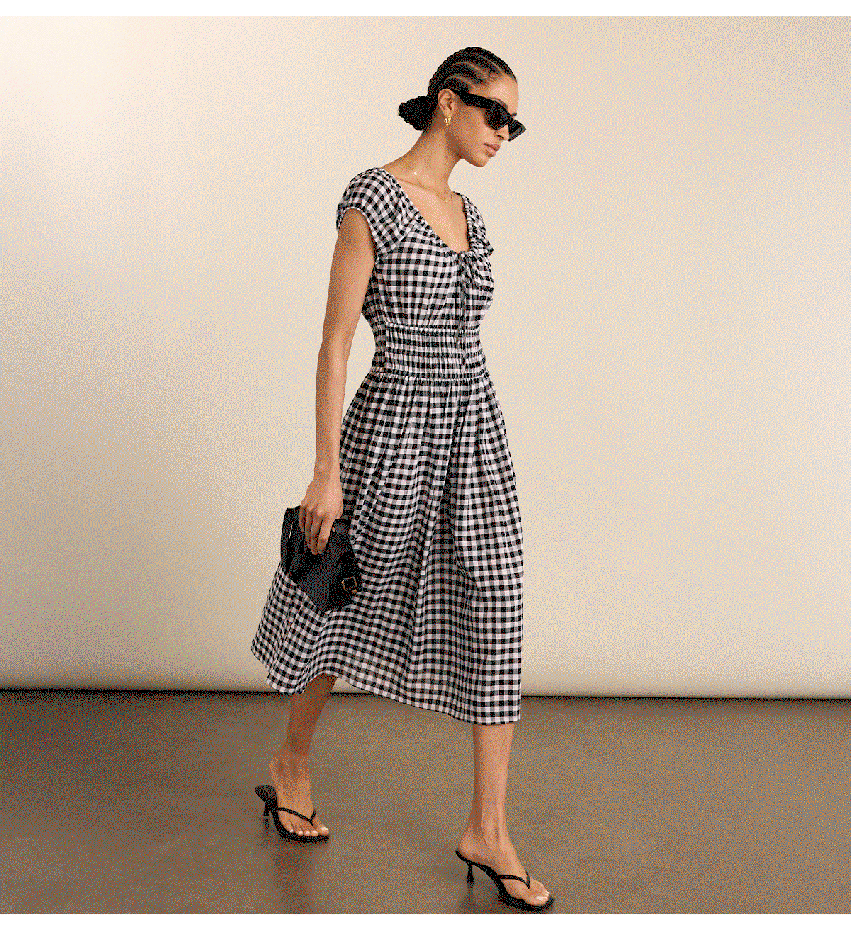 Emily Linen Gingham Midi Dress