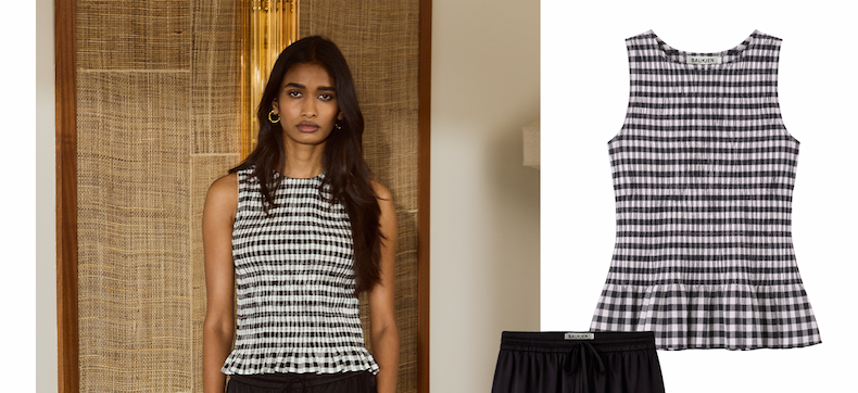 Maggie Linen Gingham Sleeveless Smocked Top