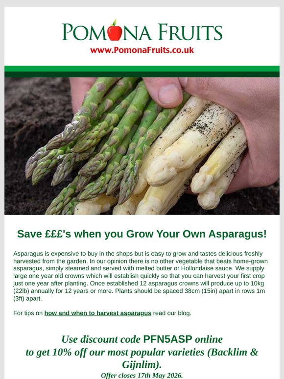 10% off Asparagus Crowns