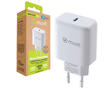  Cargador de pared Muvit for change Tipo C PD 45W Blanco 