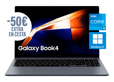 Ordenador portátil Samsung Galaxy Book4 Ultrafino, Intel Core i5-1335U, 16GB RAM, 512GB SSD, Intel Iris Xe Graphics, Windows 11 Home, 15,6