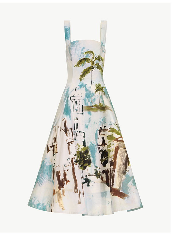 Dominican Landscape Cotton Poplin Sleeveless Dress