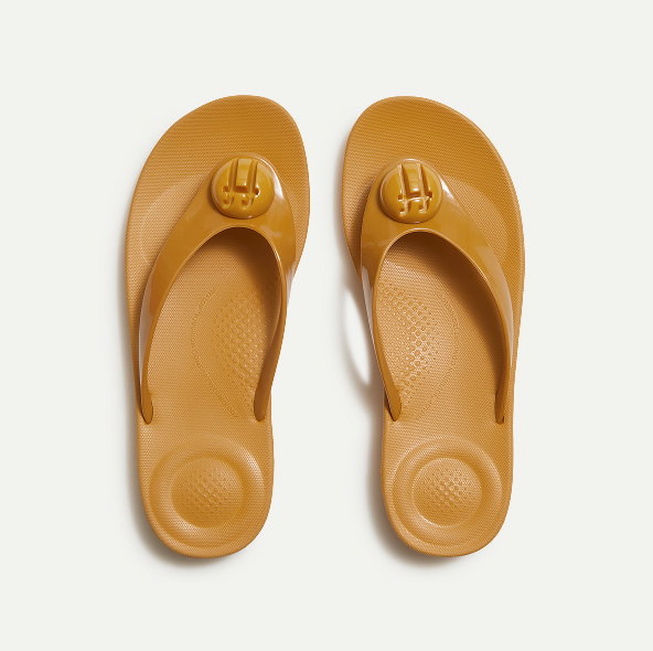 IQUSHION Glossy-Button Flip-Flops Tumeric