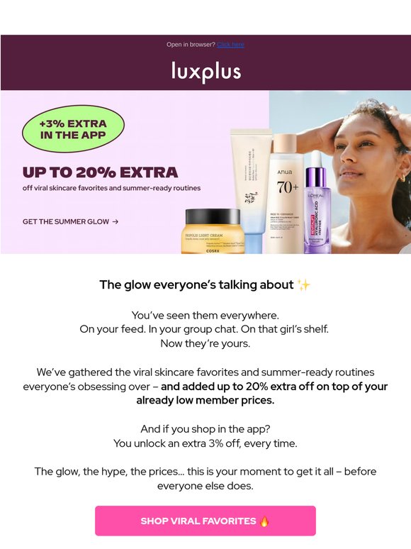 Up to 20% extra off viral skincare 🔥