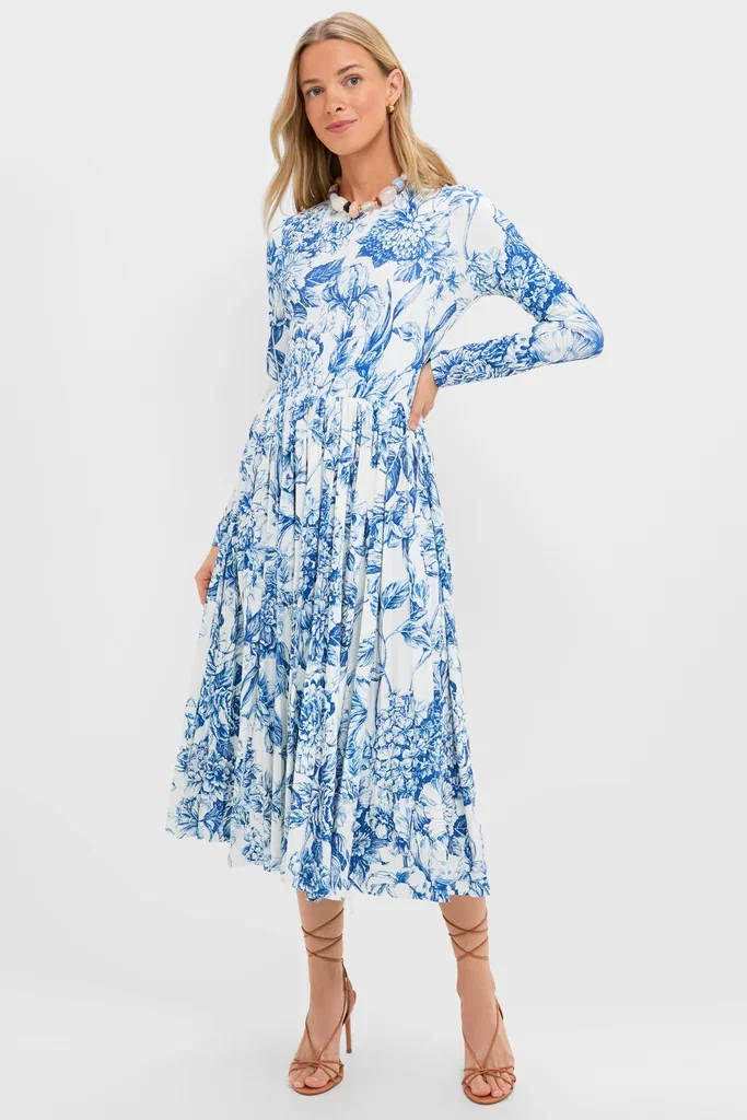 Image of Blue Floral Jersey Pemberton Midi Dress