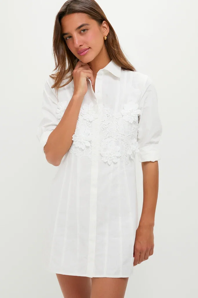 Image of White with Floral Applique Avery Mini Dress