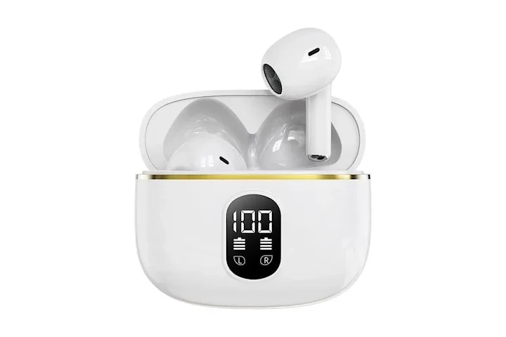 TWS Trådløse In-Ear Hodetelefoner ENC, Bluetooth 5.3, LCD-skjerm og Touchkontroller Hvit