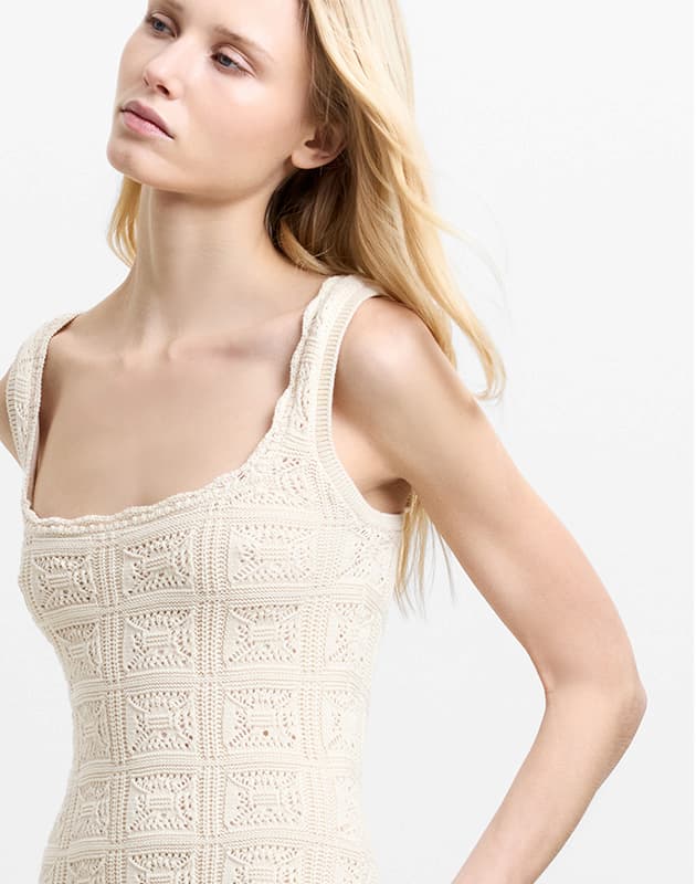 Nellis Square Neck Crochet Knit Dress