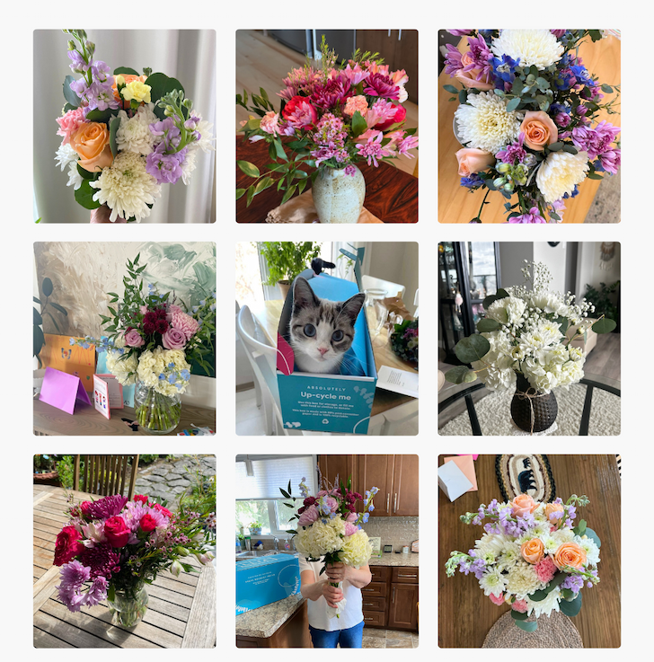 Collage of customer photos from Mother's Day featuring Callia bouquets