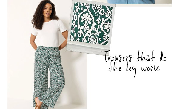 M&Co Green Abstract Print Wide Leg Trousers