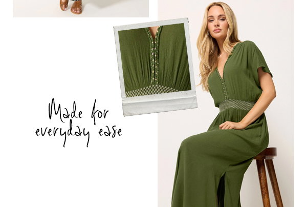 M&Co Khaki Green Rope Trim Beach Dress