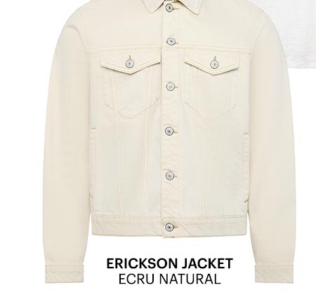 An image of a light cream colored denim jacket