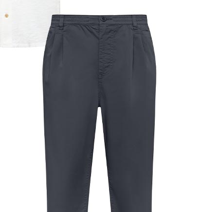 An image of navy pleated pants