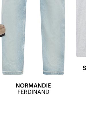 A partial slice of light wash denim jeans