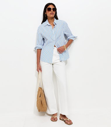 Blue Cotton Striped Oversized Shirt
