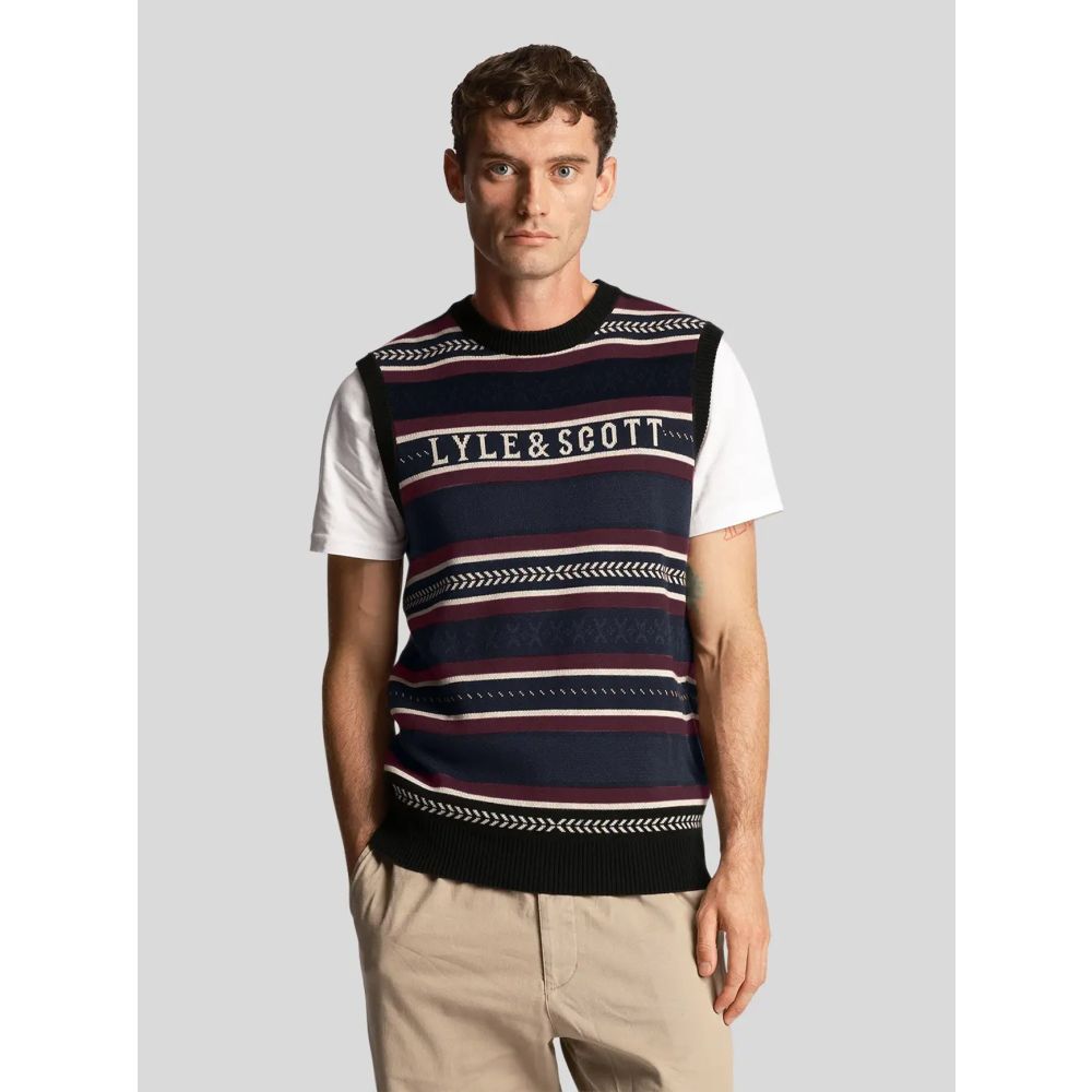 Image of Lyle & Scott Black Glen Fair Isle Crew Neck Vest