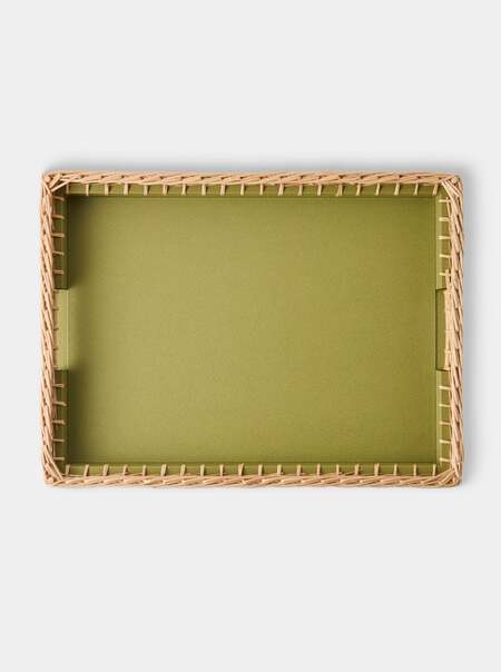 Giverny Leather and Rattan Tray (19in/49cm)