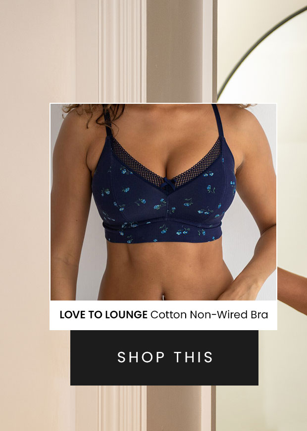 Love To Lounge Cotton Lightly Padded Non-Wired Bra - Navy/Blue Floral