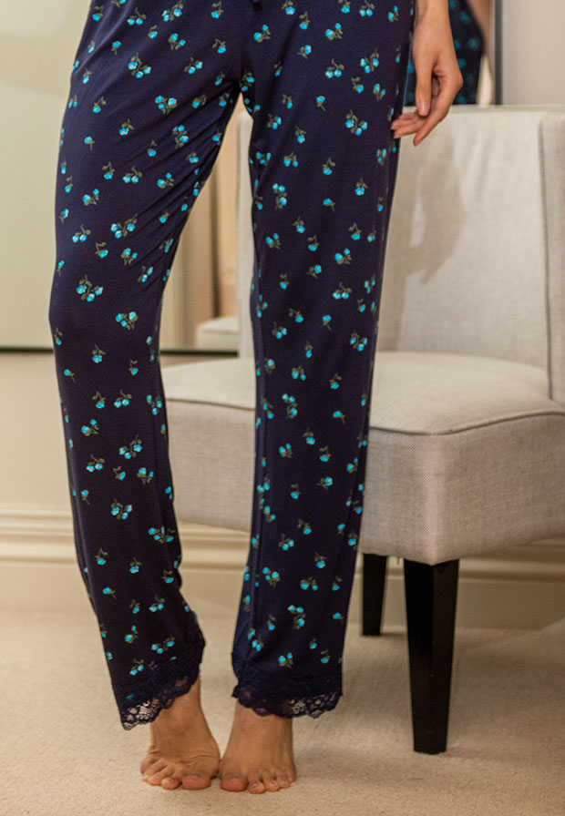 Sofa Loves Lace T-Shirt and Trouser Pyjama Set - Navy/Blue Floral