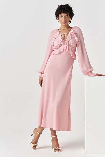 Naomi Long Sleeve Frill Midi Dress
