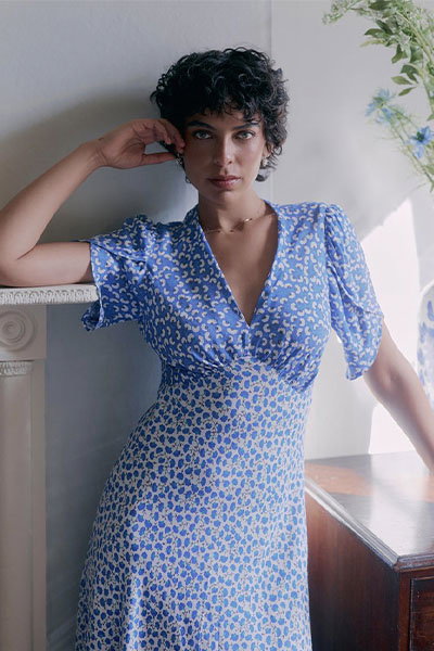 Faye Floral Crepe Midi Dress