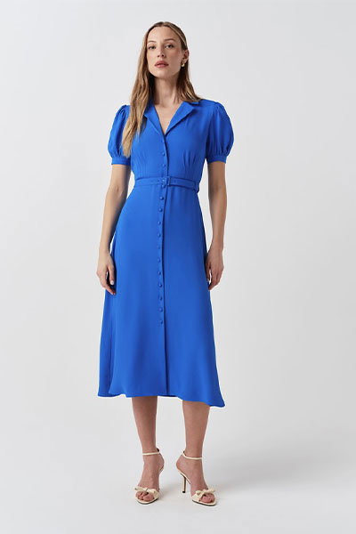 Phoebe Timeless Crepe Collared Button Down Dress