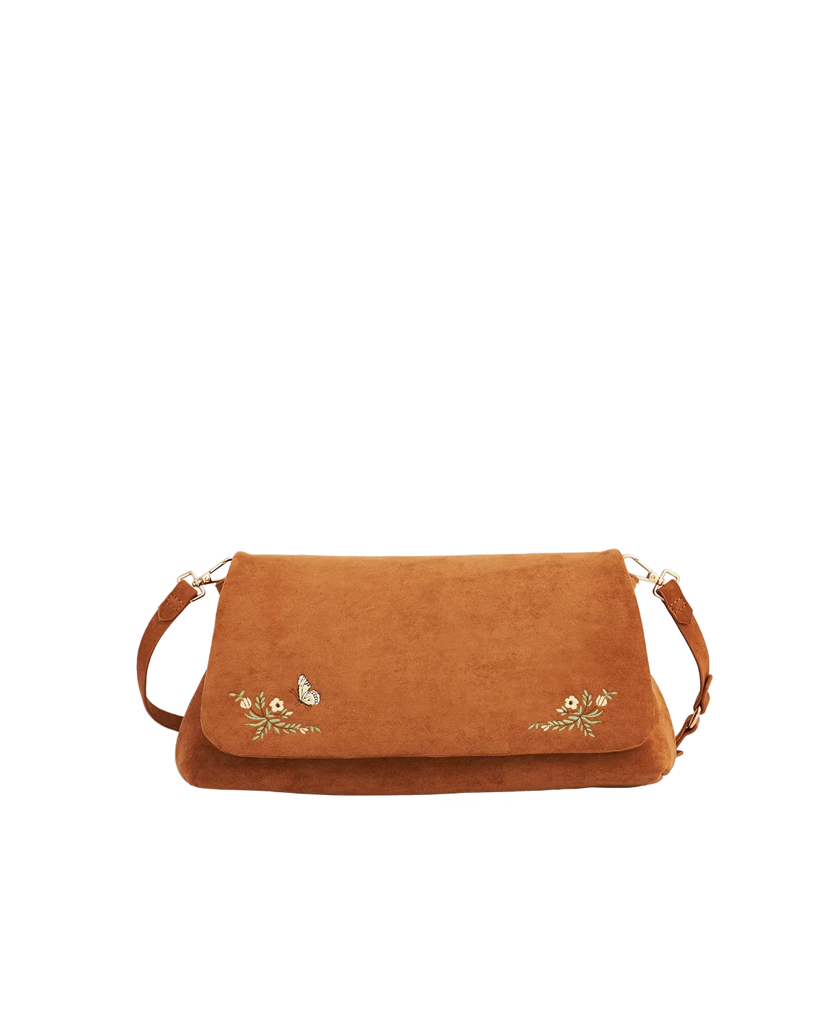 Image of Tan Floral Embroidered Shoulder Bag