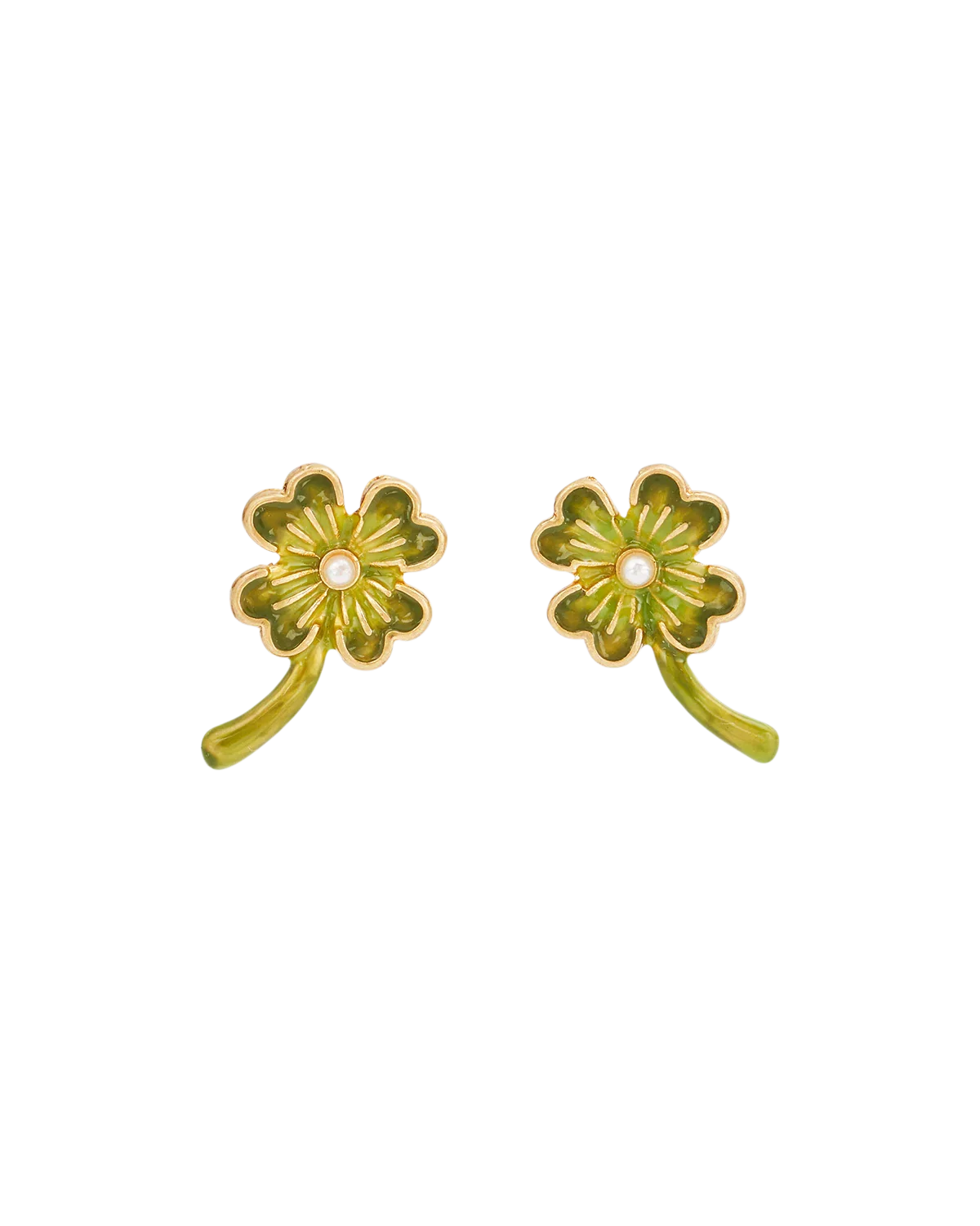 Image of Gold Lucky Clover & Pearl Stud Earrings