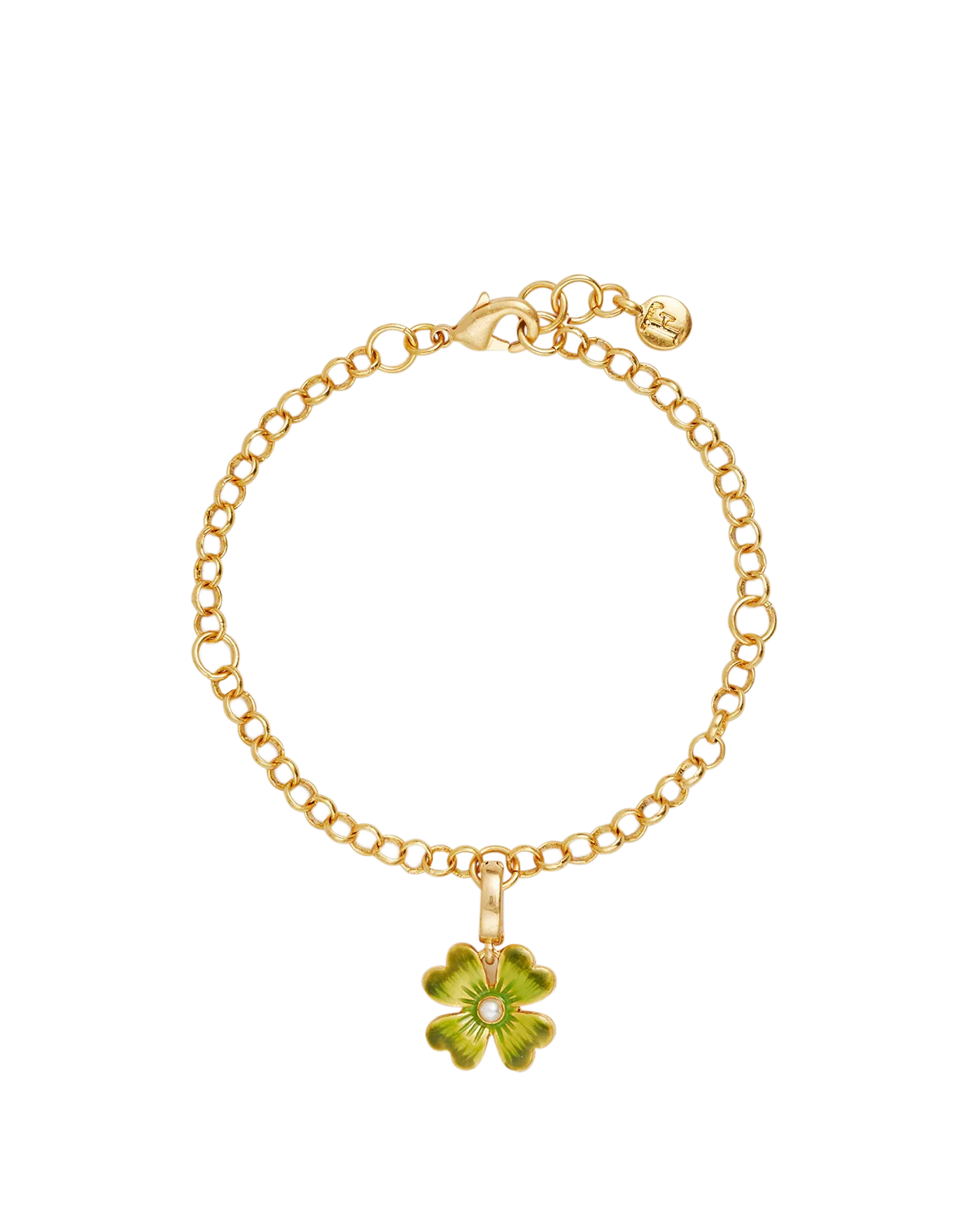 Image of Gold Lucky Clover & Pearl Charm Bracelet