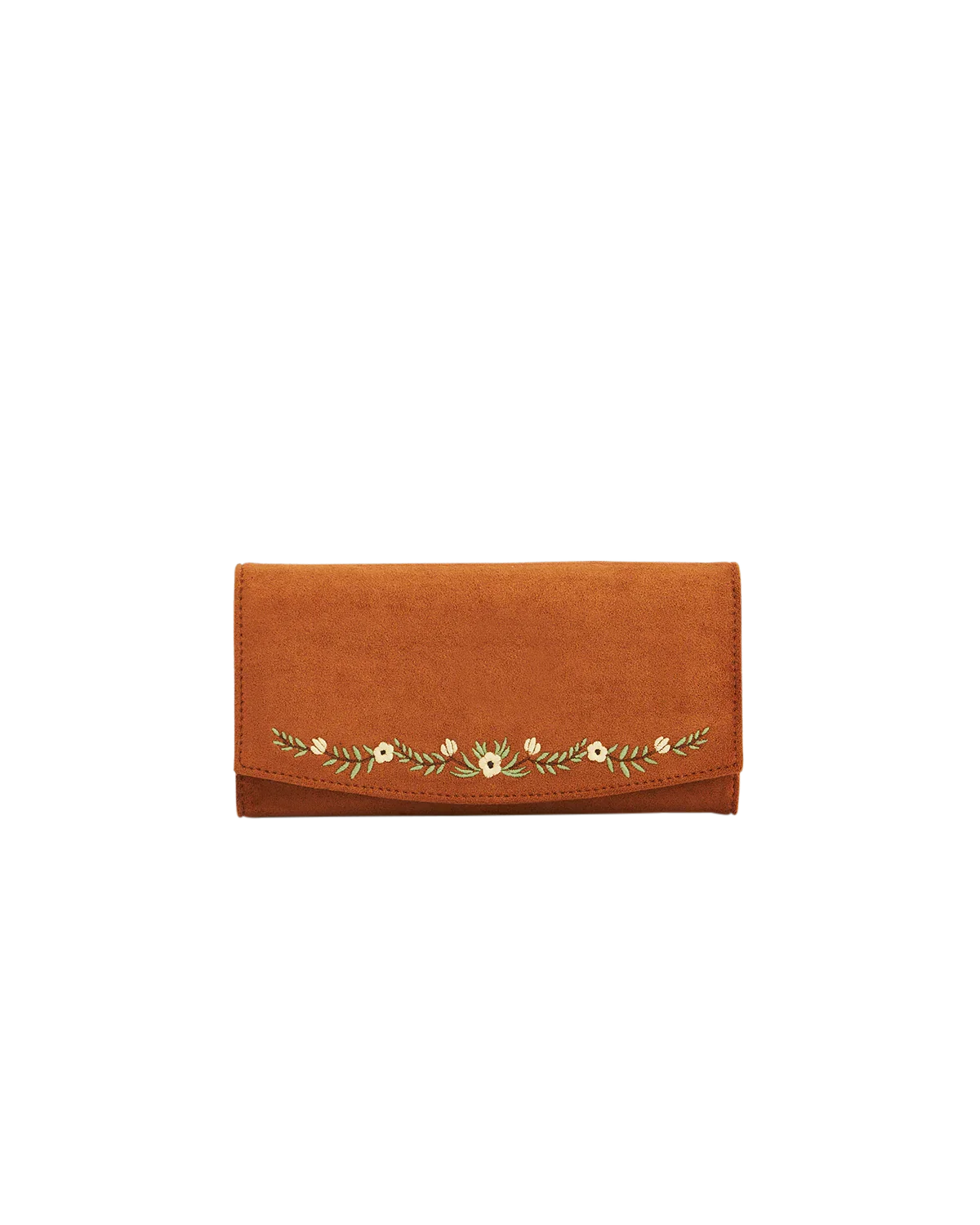Image of Tan Floral Embroidered Purse Large