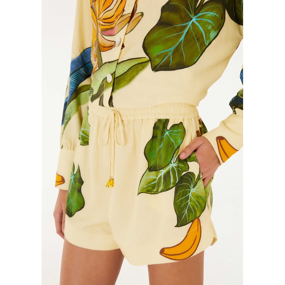 Image of Banana Grapes Linen Shorts - Yellow