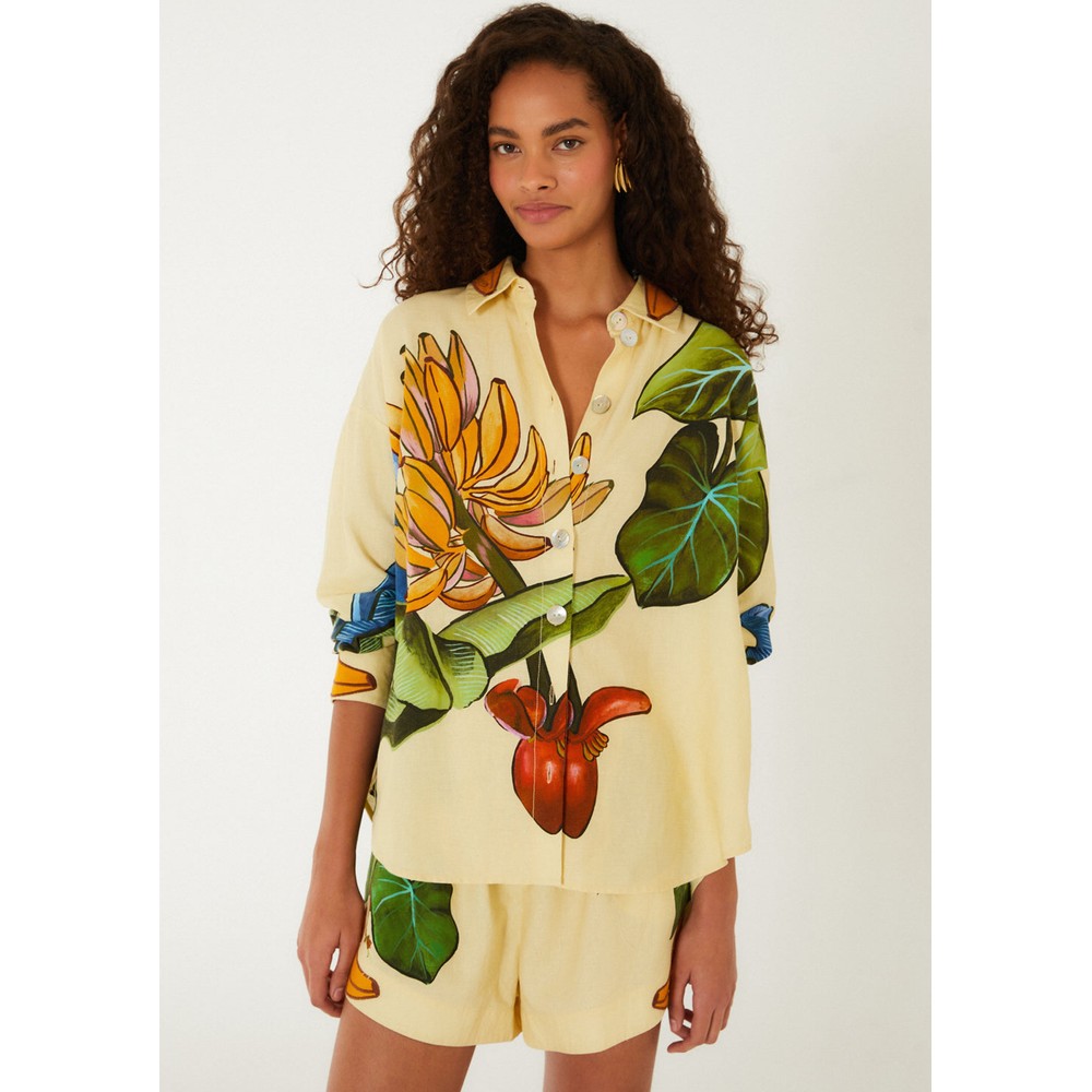 Image of Banana Grapes Linen Mix Shirt - Yellow