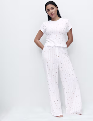 Pure Cotton Floral Pointelle Pyjama Bottoms