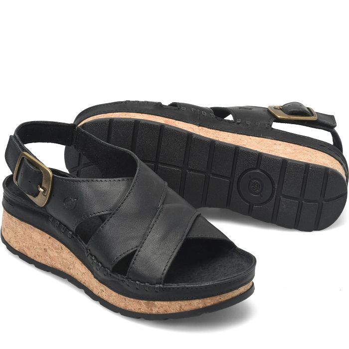 Kavala low wedge cork sandal in black.