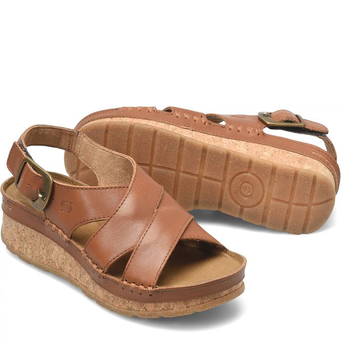 Kavala low wedge cork sandal in brown.