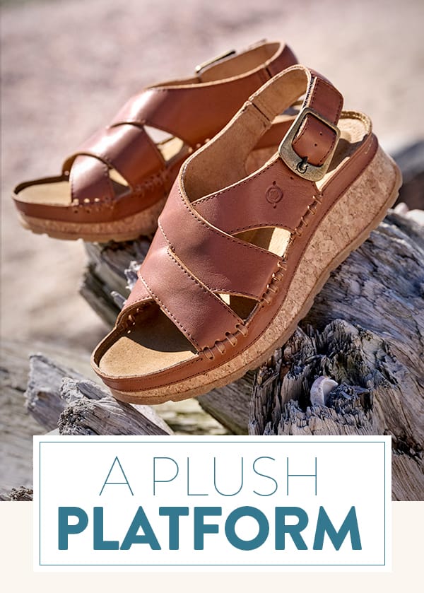 A Plush Platform. Featured style: Kavala low wedge cork sandal in brown. Shop Kavala.