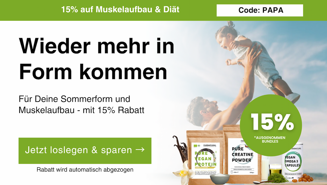 5 % Rabatt auf Muskelaufbau- und Diät-Produkte von PURE mit Code PAPA.“