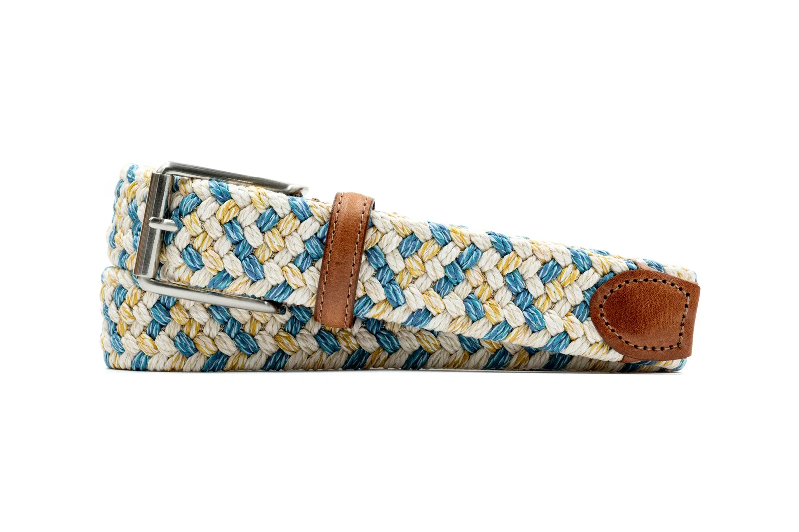 Image of Como Braided Italian Linen and Elastic Belt - Blue Lagoon