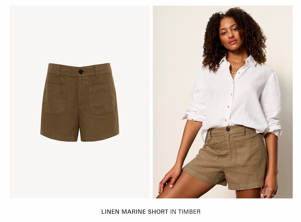 The linen marine short in timber. available in more colors