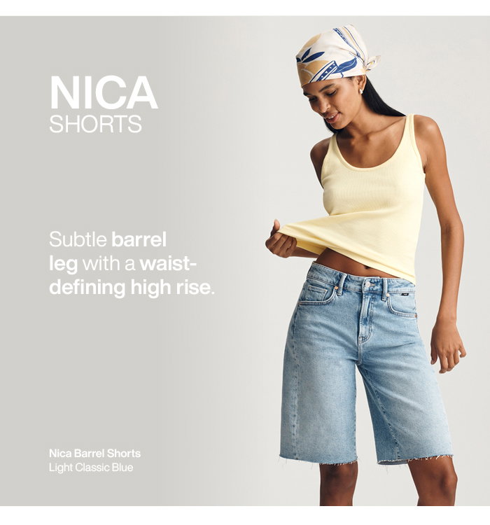 Nica Shorts: Subtle barrel leg with a waist-defining high rise. 